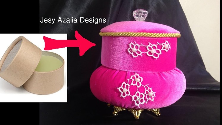 How to make Decorative jewellery box.Most beautiful round box out of hardboard tubes.