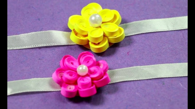 How to Make Flower Rakhi with Paper Quilling - Very Quick & Easy Rakhi Making Ideas