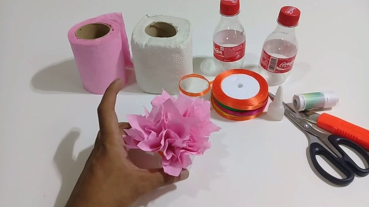 How to Make Flower Vase using Tissue Paper with Plastic Bottles