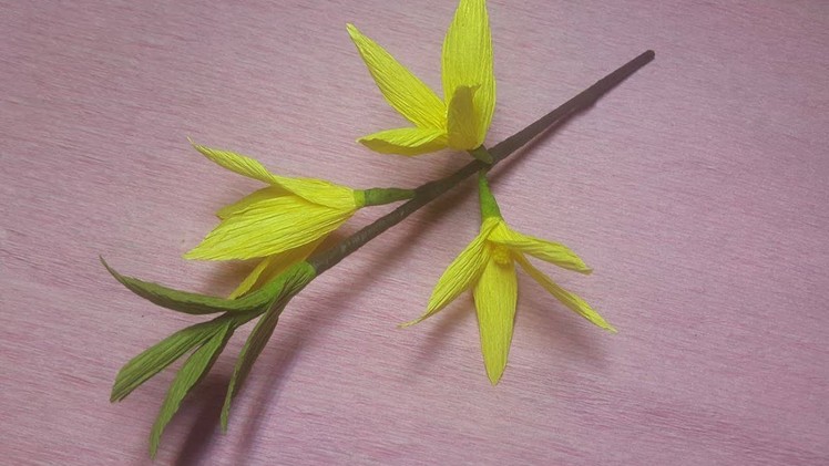 How to Make Forsythia Paper flowers - Flower Making of Crepe Paper - Paper Flower Tutorial
