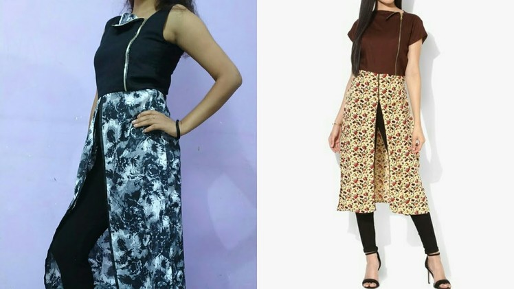 How to make front slit kurti with beautiful zipper neck| Front slit kurti easy tutorial