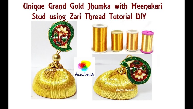 How to make Gold Jhumka at Home using Zari Thread Unique Designer Earring Tutorial DIY