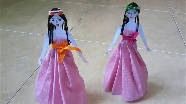 How to make paper doll with tissue paper dress