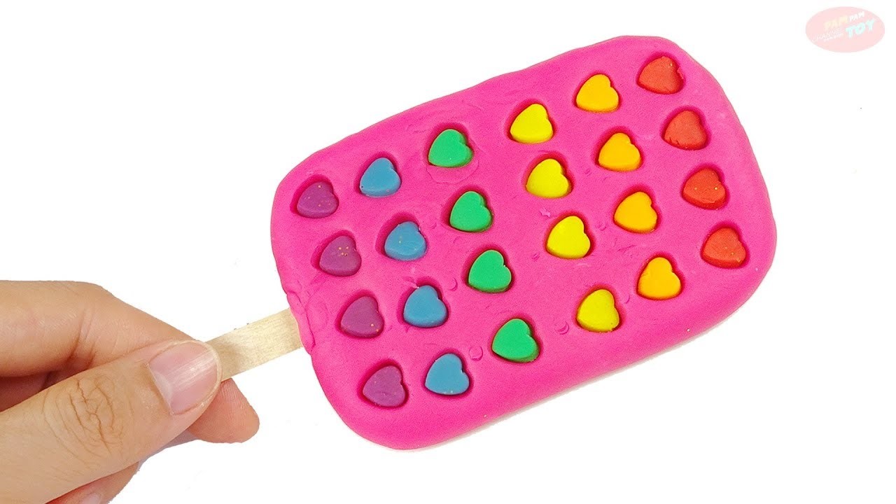 How to Make Play Doh Pink Ice Cream Rainbow Heart Using Molds