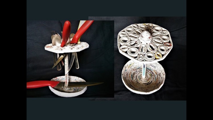 How to make Spoon & Knife  Holder with Newspaper.  DIY spoon stand.  DIY Knife Stand.