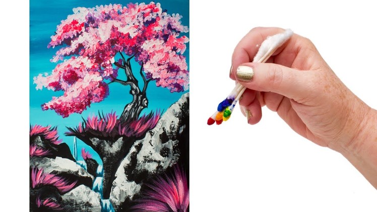 How to paint a Simple Cherry Tree Waterfall using Q-Tips The ART SHERPA ????????