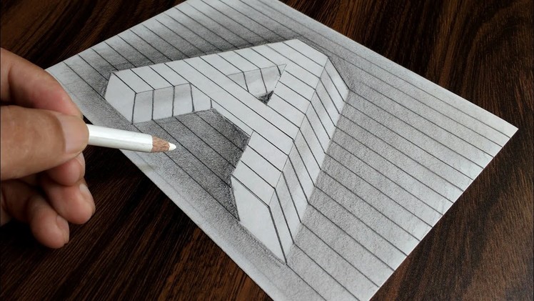 Trick Art Drawing on Line Paper - How to Draw Letter A in 3D