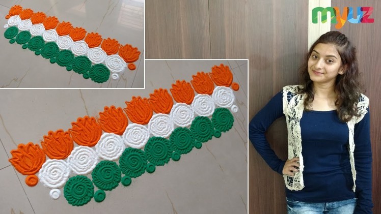 #140 How to make Border rangoli for Independence Day for Door | India Flag Rangoli