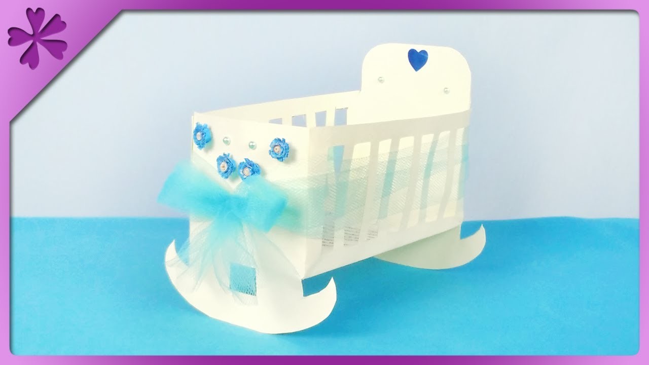DIY How to make paper cradle, 3D baptism card (ENG Subtitles) - Speed up #386