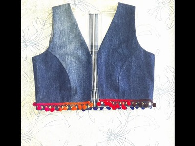 How To Make Denim Jacket.vest.Bolero.Waist Coat From Old Jeans DIY