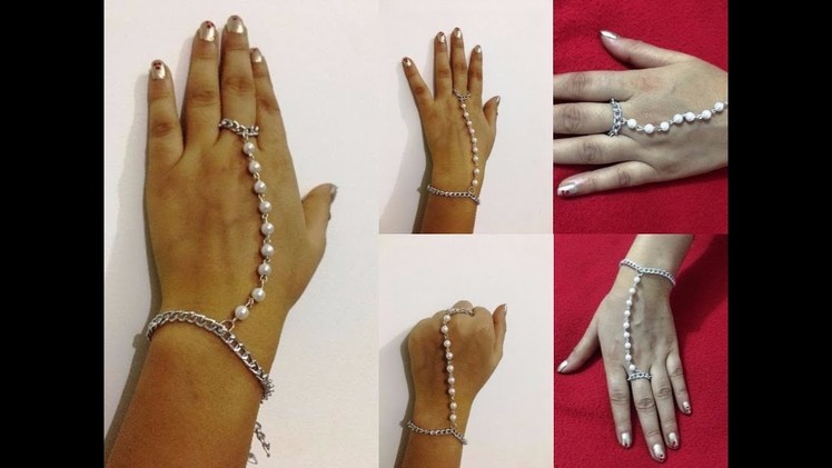 How to make hand and ring chain pearl bracelet at home | Creative Things