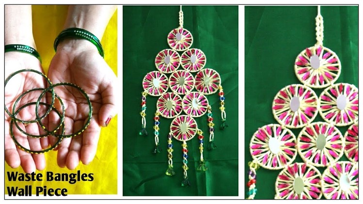How to make wall Hanging using used bangles and silk macrame thread. Wall piece from waste bangles