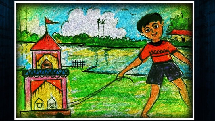 Pastel painting for kids || Oil Pastel || How to Draw Village Child pulling Rath