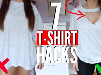 7 T-SHIRT HACKS EVERY Girl SHOULD Know | How to Transform your OLD T-SHIRTS !! (NO SEW)
