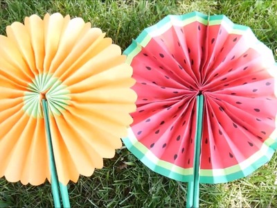 DIY- How To Make Cute Paper Fans | Hand Fans| Folding Fans -Watermelon,Flower- Projects for Kids