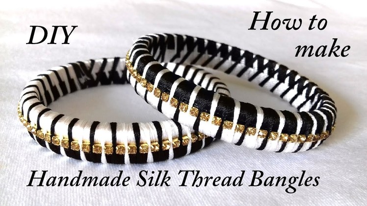 DIY || how to make designer silk thread bangles at home || black and white silk thread bangles