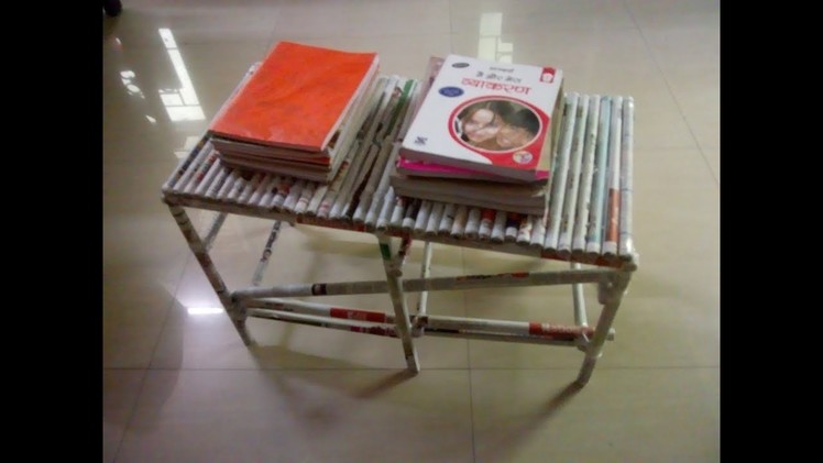 DIY: Make yourself center table.teapoy.books stand with news paper rolls - useful craft