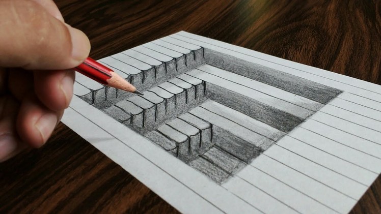 How to Draw 3D Steps in Line Paper - Trick Art