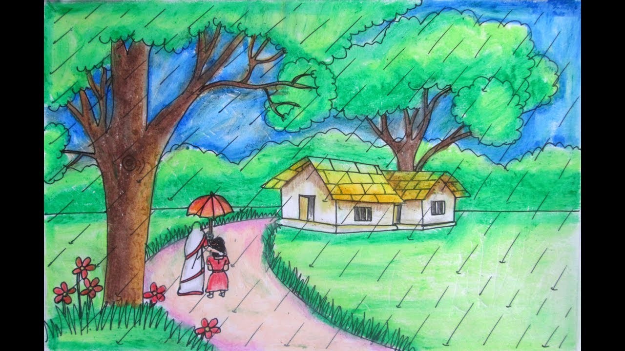 Featured image of post Rainy Season Scenery Drawing Easy : How to draw easy and simple scenery for beginners with oil pastels.