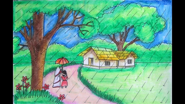How to draw a rainy season step by step by Indrajit Art School