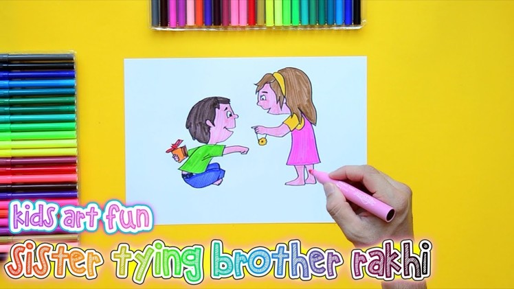 How to draw and color Rakhi celebration kids