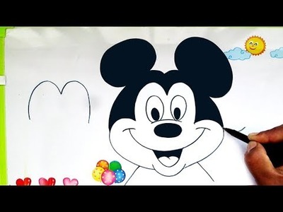 How to Draw MICKEY MOUSE Using Letter M