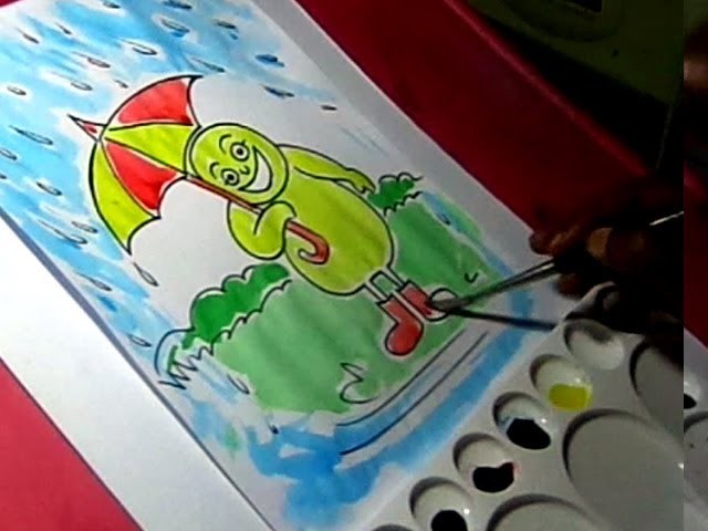 How to Draw Simple Rainy Season Color Drawing for kids