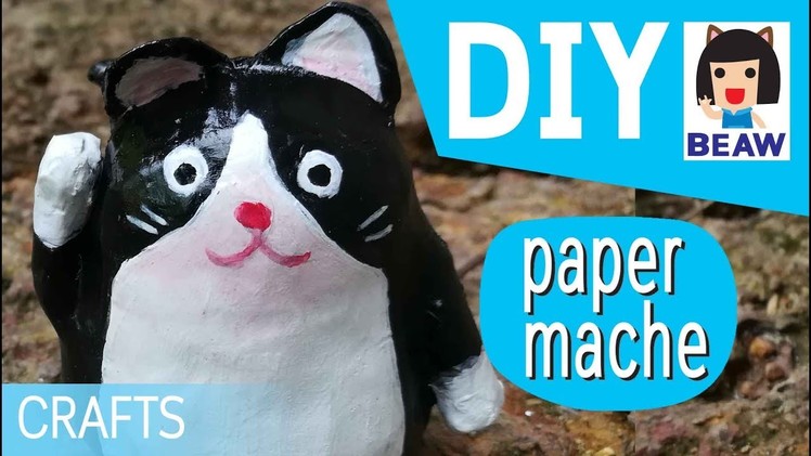 How to make a paper mache cat cartoon for kids crafts diy . สอนทําเปเปอร์มาเช่ แมว การ์ตูน ง่ายๆ