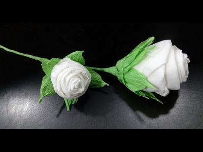 How to make beautiful White Rose Flower from Toilet Paper.Tissue Paper Flower