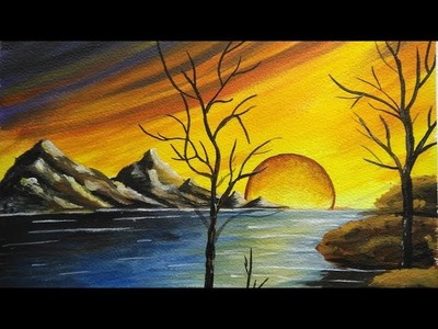 How to paint a beautiful scenery - Sunset | Acrylic Landscape Painting