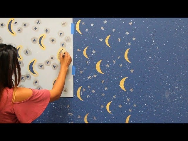 How to Paint a Night Sky Mural with Wall Stencils - DIY Nursery Decor