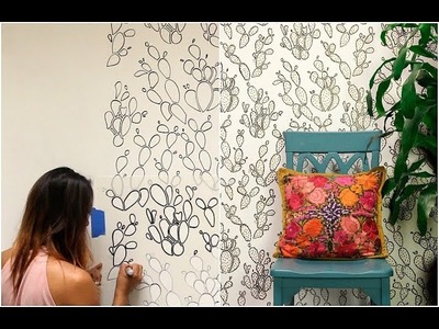 How to Stencil Cactus Wallpaper Design with Sharpie Marker Outline