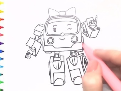 Robocar Poli | How to Draw Amber. Coloring Book for Kids. Drawing for Kids with Colored Markers