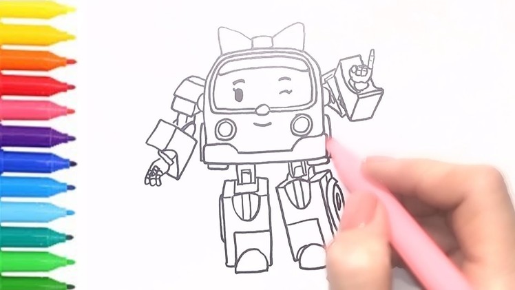 Robocar Poli | How to Draw Amber. Coloring Book for Kids. Drawing for Kids with Colored Markers