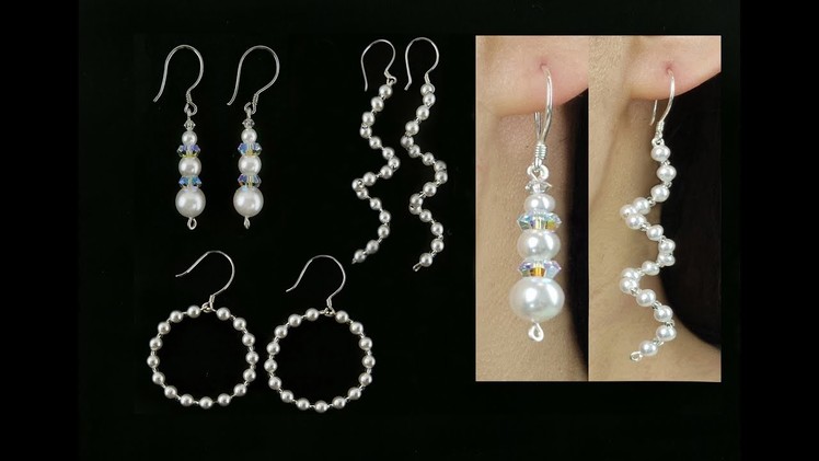 3 Easy DIY Pearl Earrings. Wire and Beading Pearl Earrings, Spiral Earrings and Hoop Earrings