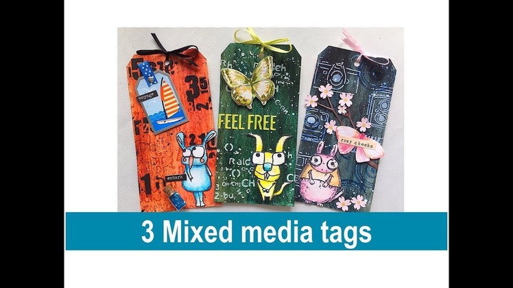 3 Easy Mixed Media Tags (with Paper Artsy Zinski art stamps and Infusions)