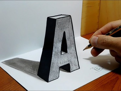 3D Trick Art on Paper, Letter "A" with Graphite Pencil