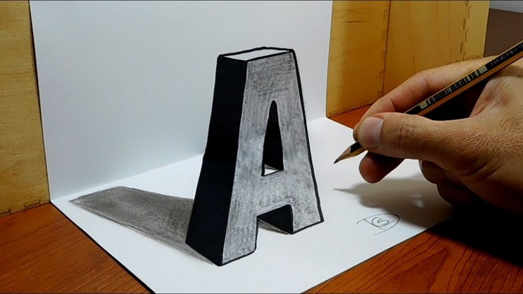 3D Trick Art on Paper, Letter "A" with Graphite Pencil