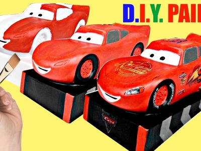 D.I.Y. DIsney CARS 3 Lightning Mcqueen Color Your Own Piggy Coin Bank, Easy Kid Craft Sticker. TUYC