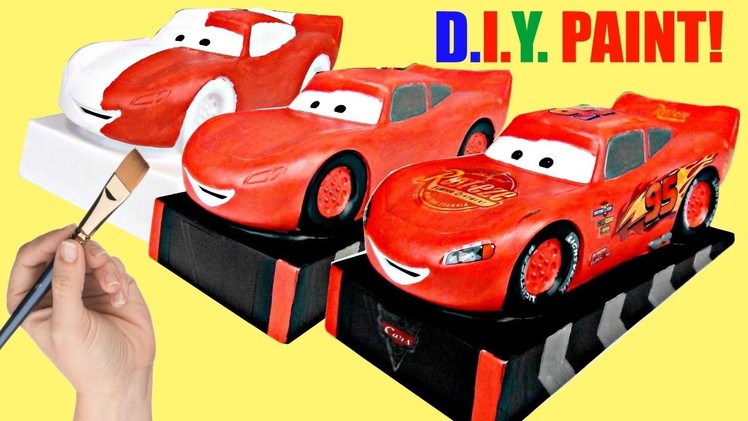 D.I.Y. DIsney CARS 3 Lightning Mcqueen Color Your Own Piggy Coin Bank, Easy Kid Craft Sticker. TUYC