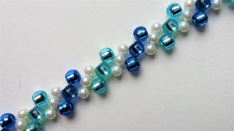 Diy blue bracelet with pony beads. Easy beading pattern