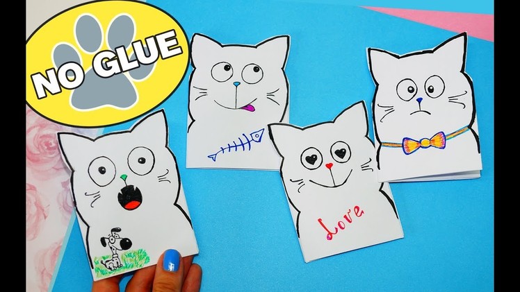 DIY Kawaii cat notebook of 1 sheet of paper | No glue notebook | DIY School Supplies Back To School