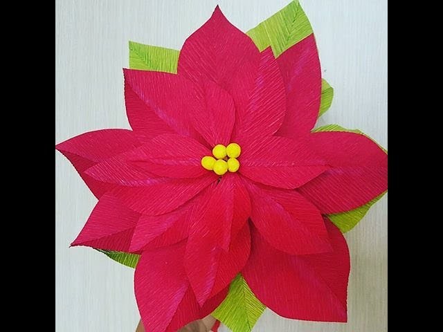 DIY- Paper Poinsettia flowers by crepe paper- Làm hoa trạng nguyên bằng giấy nhún