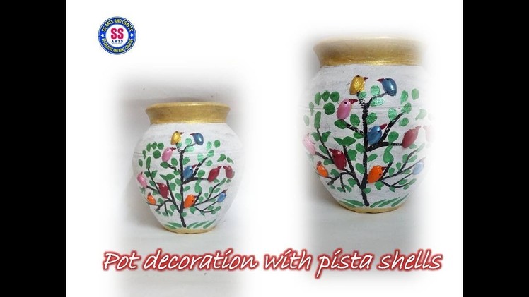 DIY||Pot decoration with Pista Shells\\Pista shells birds room decor ideas