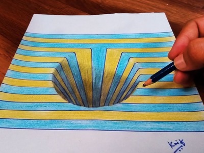 Drawing a Round Hole on Color line paper trick art - Kaif Sketch