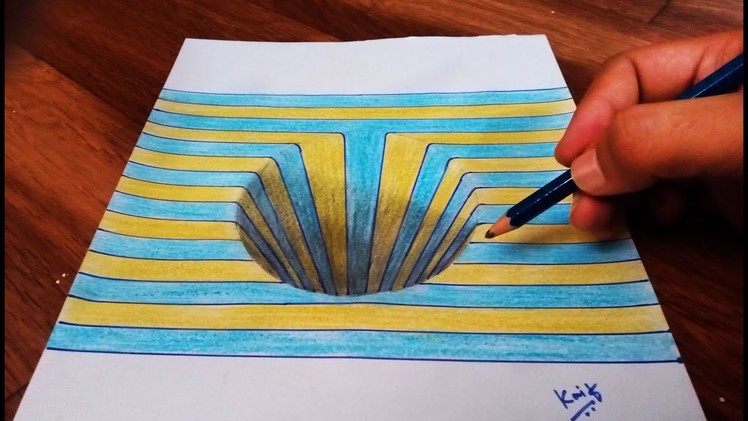 Drawing a Round Hole on Color line paper trick art - Kaif Sketch