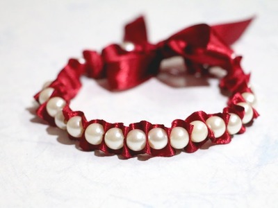 EASY! DIY Friendship Bracelet | How to Make | Ribbon & Pearl Bracelet | Little Crafties