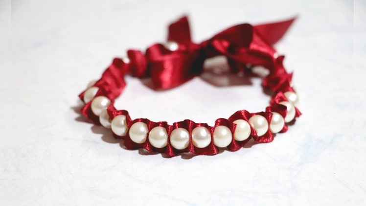 EASY! DIY Friendship Bracelet | How to Make | Ribbon & Pearl Bracelet | Little Crafties