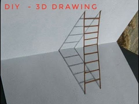 How To Draw Ladder on paper | DIY 3D Ladder |  Optical Illusion | Step by Step 3D drawing of ladder