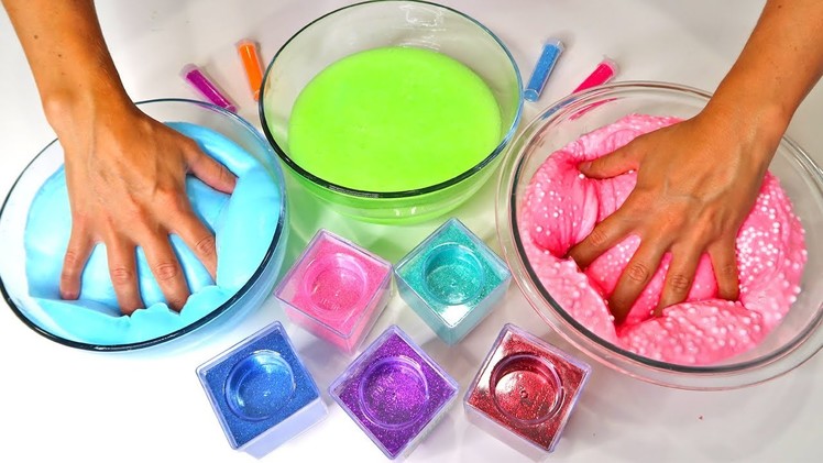 How to Make Crunchy Fluffy Slime Simple DIY Color Glitter Slime Showcase Best Slime Recipe 2017